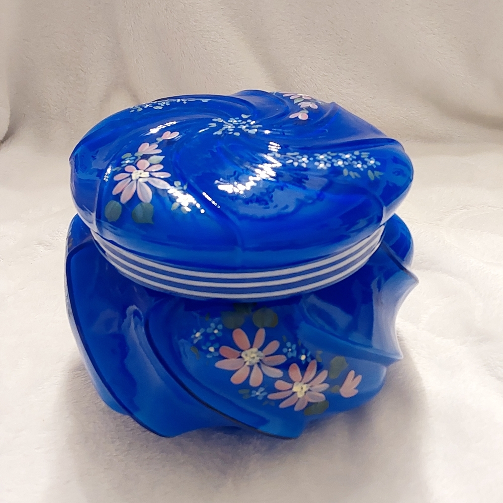 Fenton glass candy box in Cobalt Blue